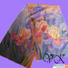 Шарф ручной росписи "Лунные ирисы"