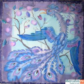 Платок ручной росписи " Синяя птица"