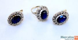 комплект серьги кольцо бриллианты сапфиры золото 750 пр 250000