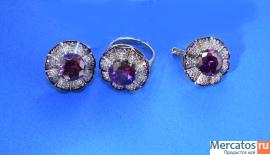 Комплект Серьги кольцо бриллианты аметисты золото 750 пр 150000