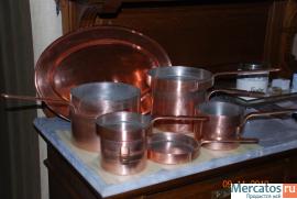 набор посуды из меди,внутри-серебрение, 8 предметов, 1891г.