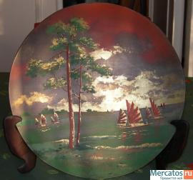 Картина на деревянной тарелке Китай