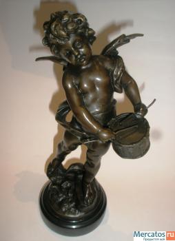 Бронзовая статуэтка "Ангелочек с барабаном" 4