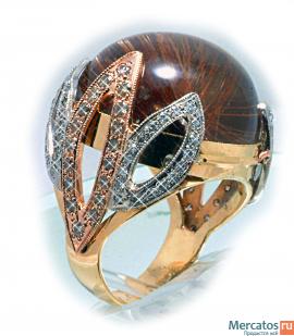 Кольцо с кварцем-"волосатиком" и бриллиантами