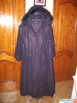 Пальто жен. кожаное осеннее утепленное с капюшоном р.46-48