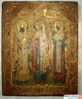 Икона золото Троица 19 век сусалка редкая