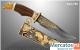 Нож Медведь (дамасская сталь, латунь, орех, корунды, фианиты, ам