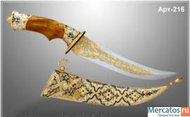 Нож Бебут большой (95Х18МШД, изумруды, фианиты, серебро, золото