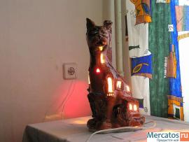 Керамический светильник "Кошка-дом". 2