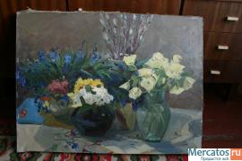 антиквариат, картина потапенко а. весенний натюрморт (масло, хол 4