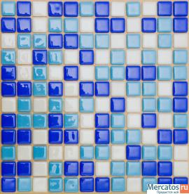 Мозаика плитка Синий Кобальт+Белая+Голубая FL-S-015 Собираемая.